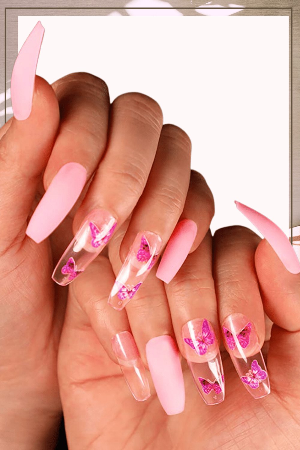 Clear Pink Butterfly Decal Nails Clear Pink Butterfly Decal Nails — Long Butterfly Coffin Nails 2027