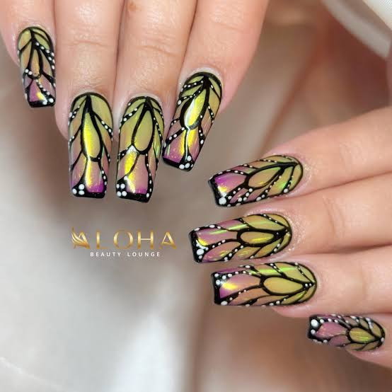 Shimmering Yellow-Green Butterfly Wings — Butterfly Airbrush Nails 2027