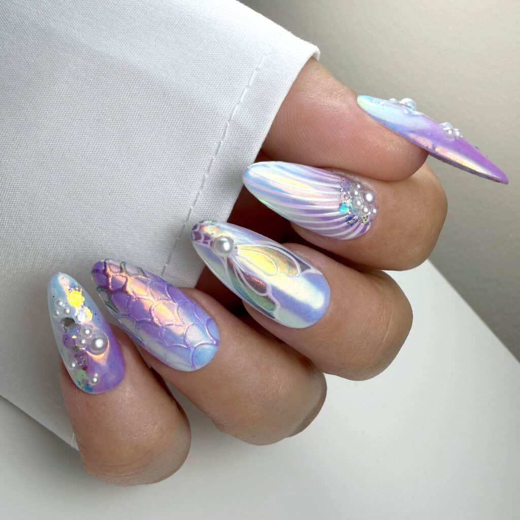 Foil Iridescent 3D Pearl Rhinestones Visual Idea Foil Iridescent 3D Pearl Rhinestones Visual Idea — Mermaid Nails 2027