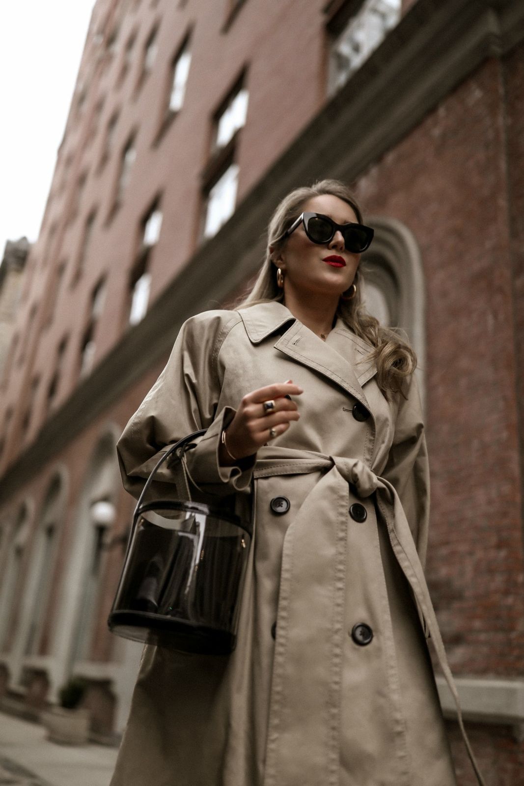 Oversized Trench Coat and Clear Bucket Bag — Clear Bag Outfits 2027