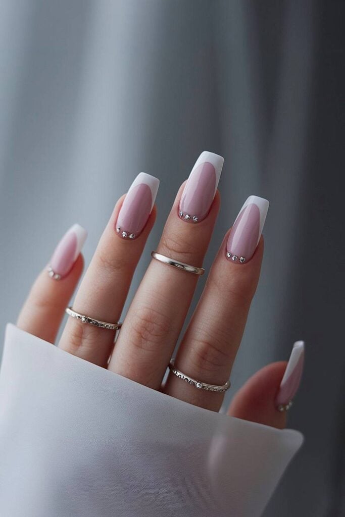 Sheer Pink French Rhinestone Accent Sheer Pink French Rhinestone Accent — Simple Wedding Nails 2027