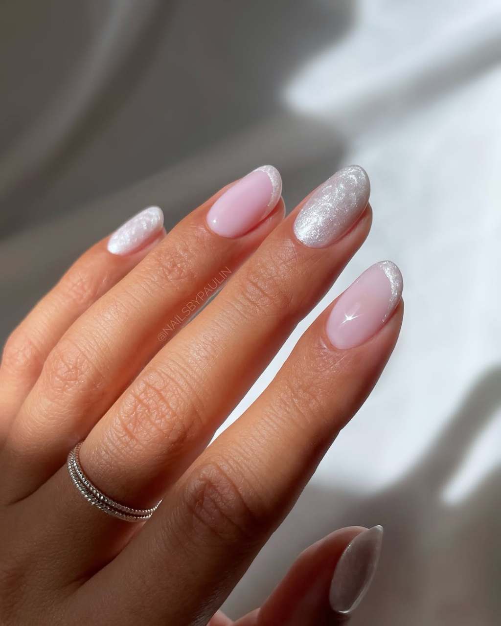 Sheer Pink with White Glitter French Accents Sheer Pink with White Glitter French Accents — Professional Nails 2027