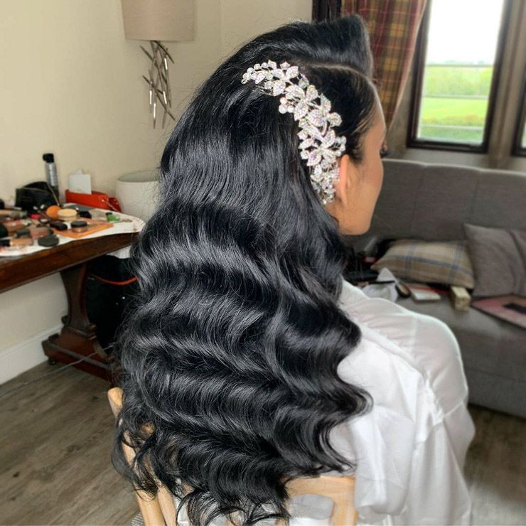 Black Hollywood Waves with Bridal Accessory Black Hollywood Waves with Bridal Accessory — Wedding Hairstyles 2027 with Weave