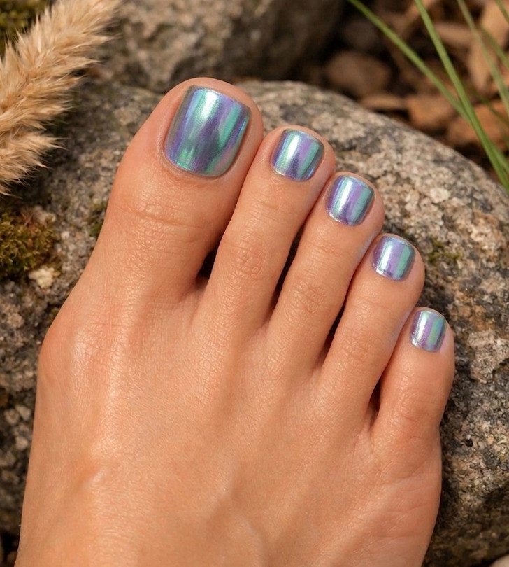 Vibrant Chrome with Blue and Green Tones Vibrant Chrome with Blue and Green Tones — Silver Toe Nails 2027