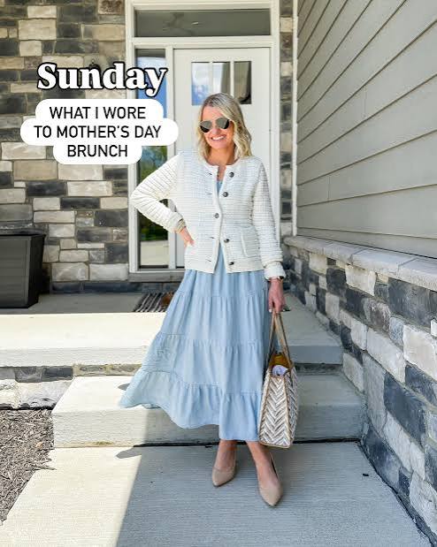 Textured Layers: Tiered Dress with Cropped Jacket — Mothers Day Brunch Outfits 2027
