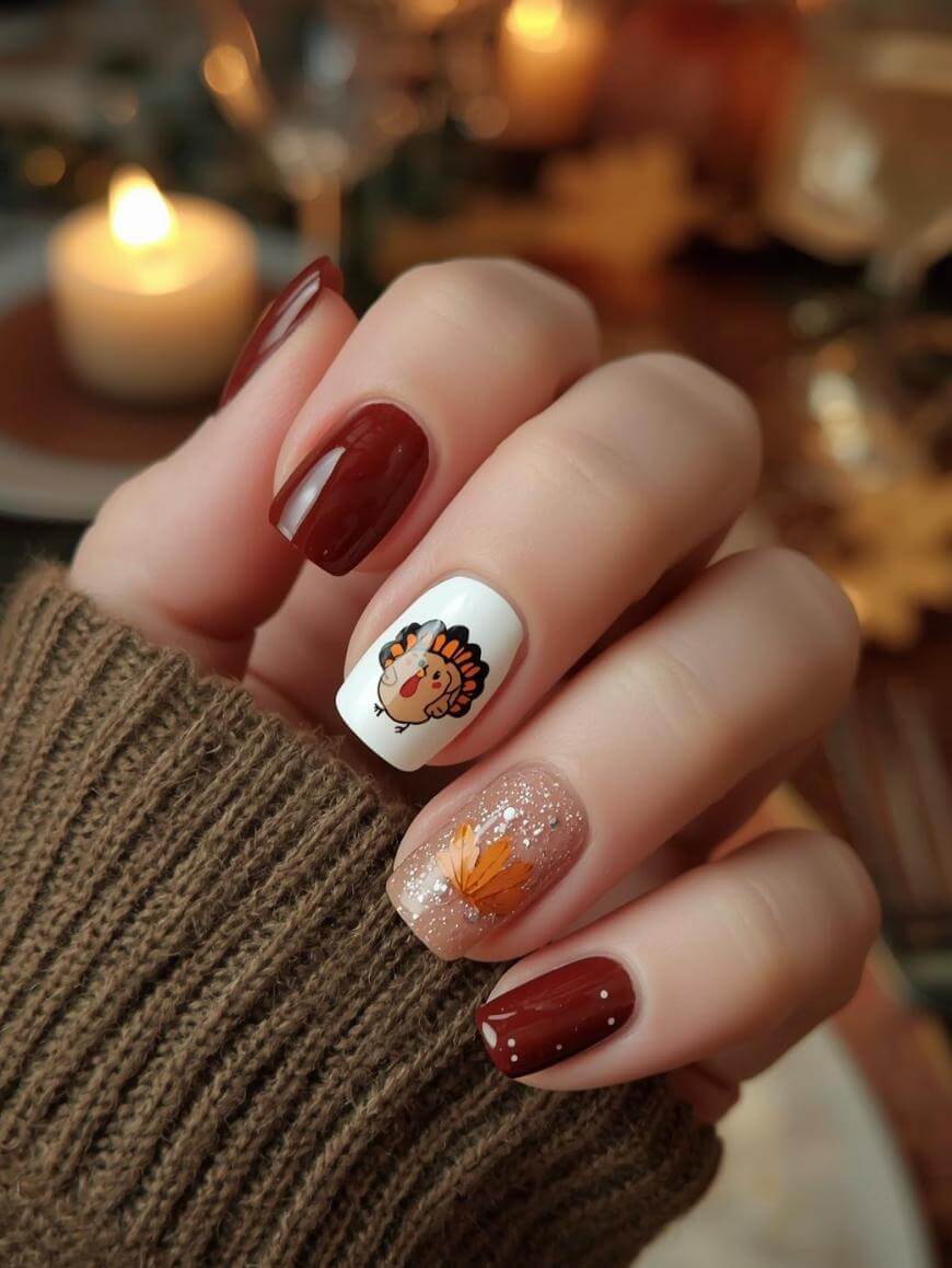 Glossy Glitter Visual Idea — Thanksgiving Nails 2026