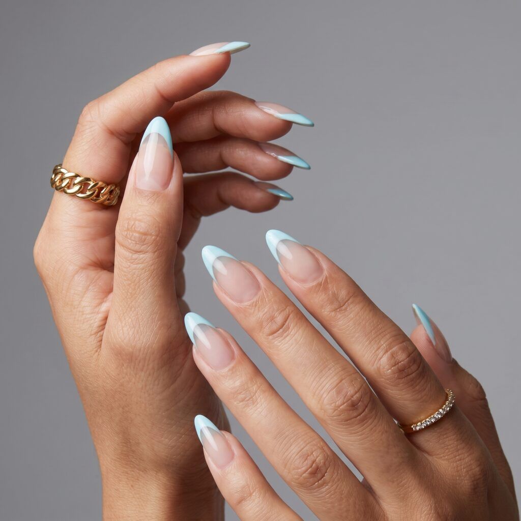 Medium Almond Light Blue French Medium Almond Light Blue French — French Tip Nails 2027 for Wide Nail Beds