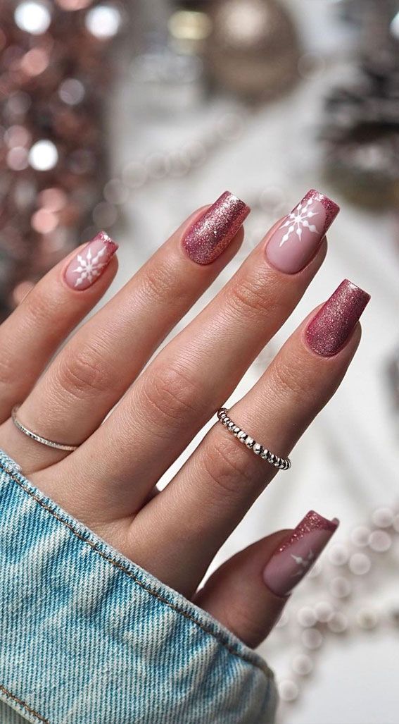 Pink Glitter Snowflakes Pink Glitter Snowflakes — Sparkly Holiday Nails 2026