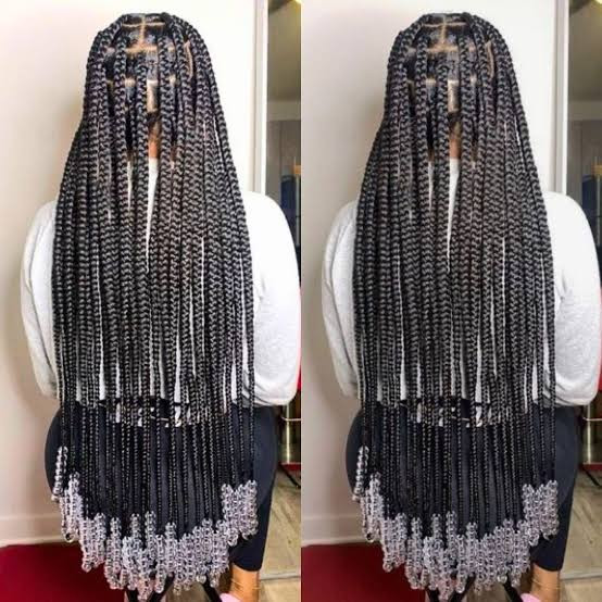 Mid-Back Braids With Silver Beads Mid-Back Braids With Silver Beads — Layered Knotless Braids 2027