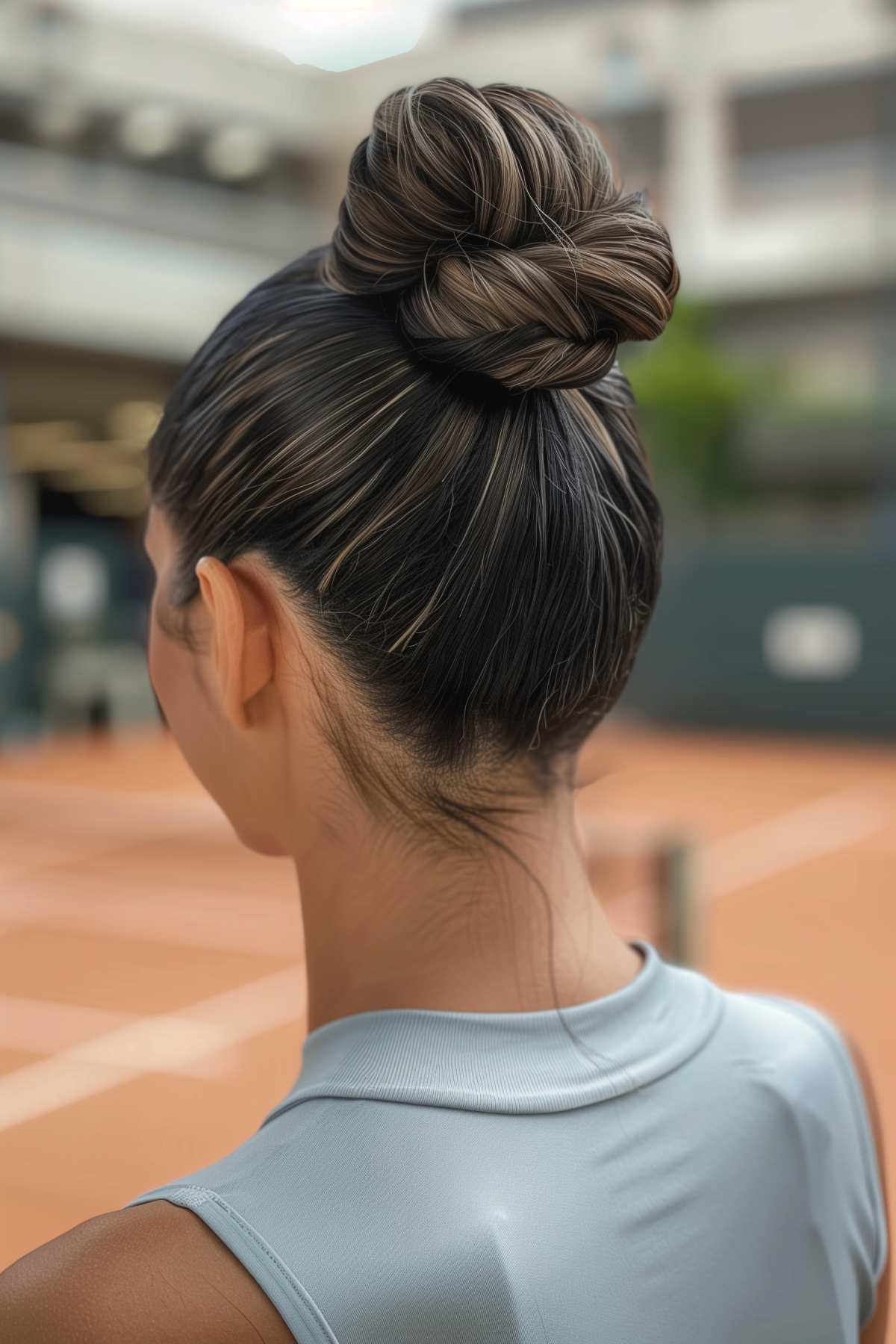 High Sleek Bun With Blonde Highlights High Sleek Bun With Blonde Highlights — Tennis Hairstyles 2027