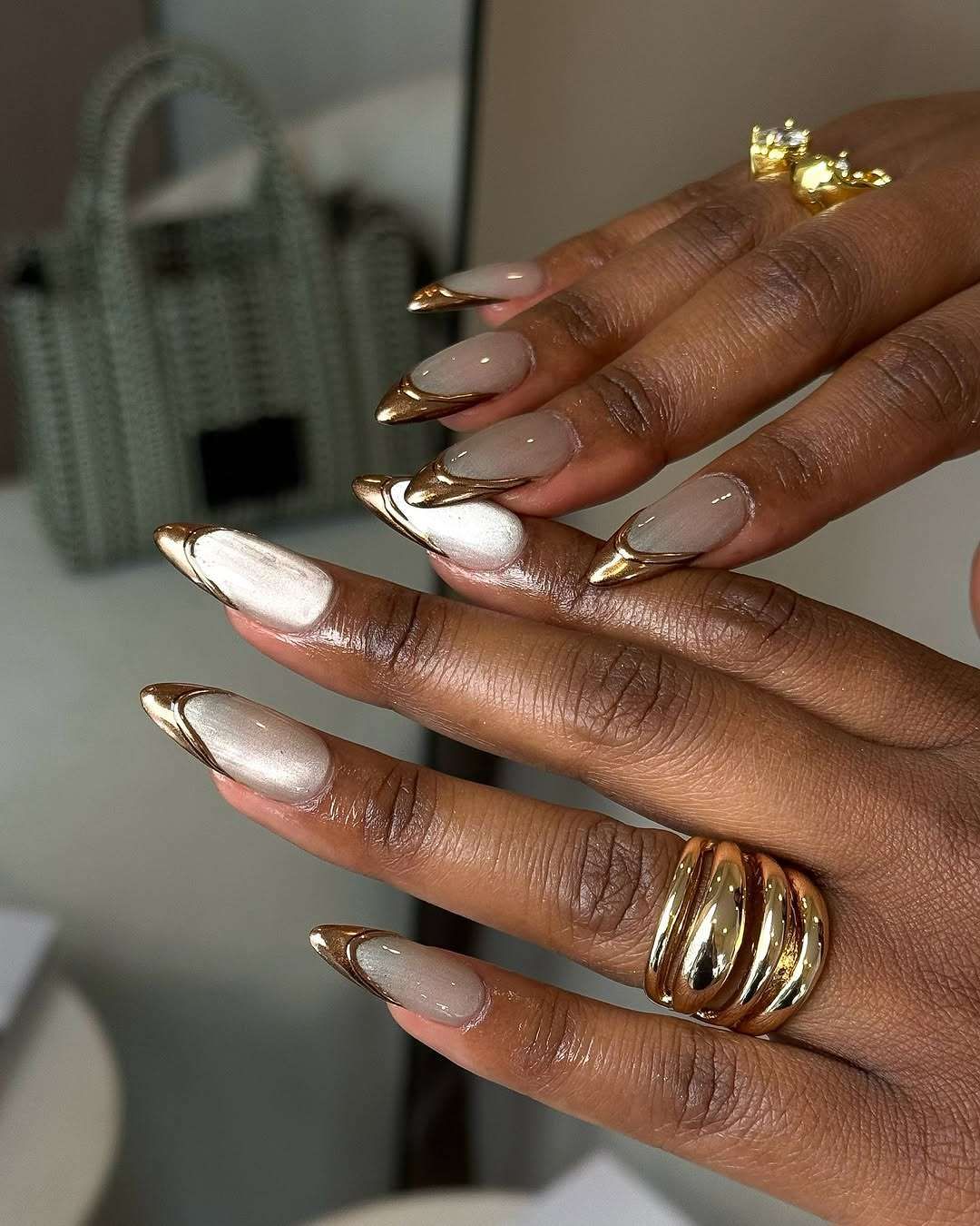 Long Stiletto with Gold French and White Accent Line — Nails 2027 for Gold Dress