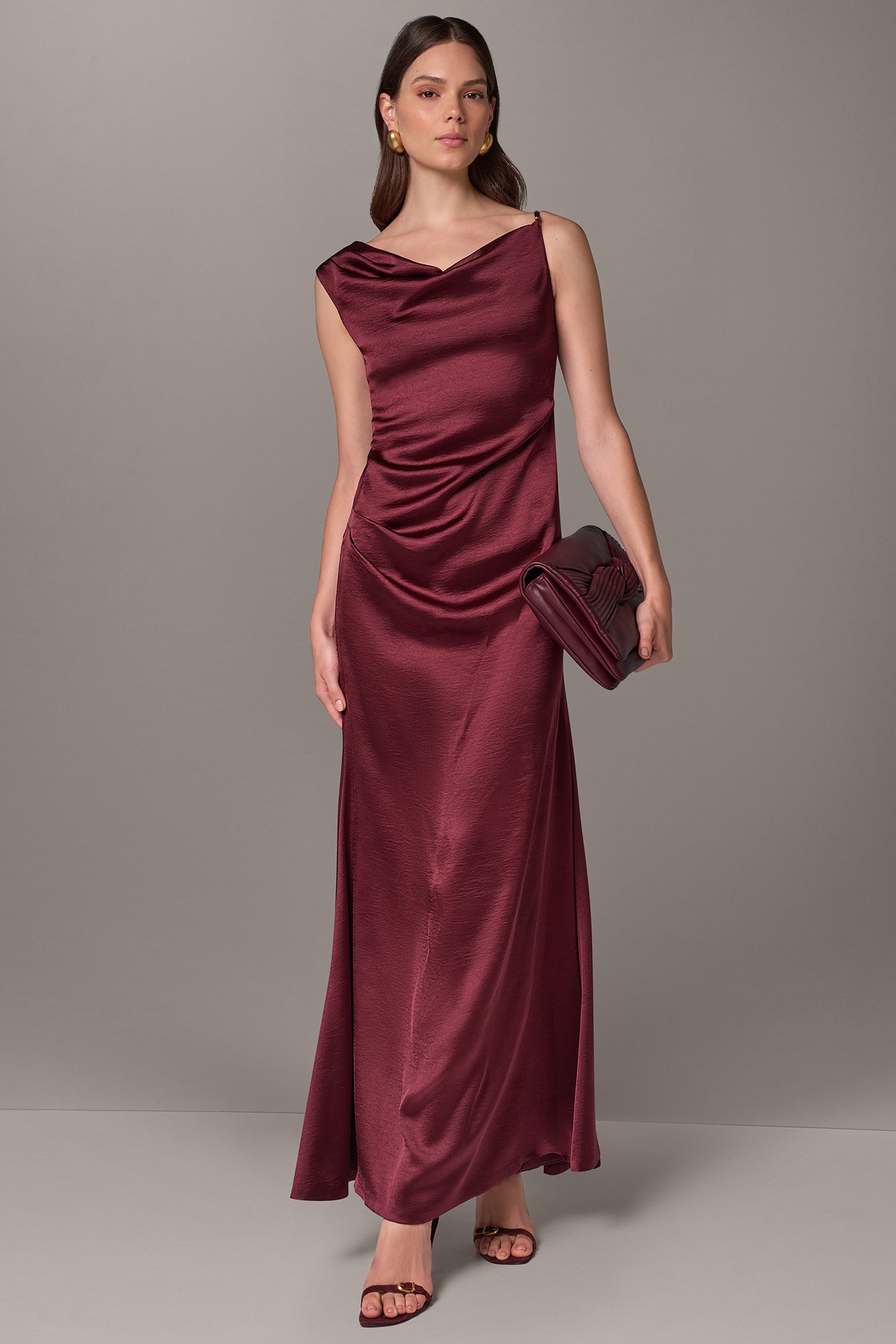 Burgundy Silk Cowl Neck Dress for Elegant Evenings — Silk Dresses 2027