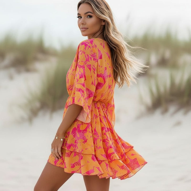 Floral Print Mini Dress with Tiered Ruffle Hem Floral Print Mini Dress with Tiered Ruffle Hem — Ruffle Hem Dress 2027