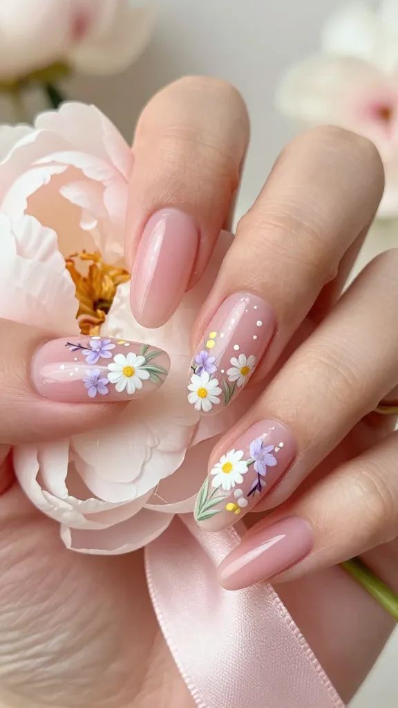 Sheer Pink Daisy Almonds Sheer Pink Daisy Almonds — Painted Petal Nails 2027