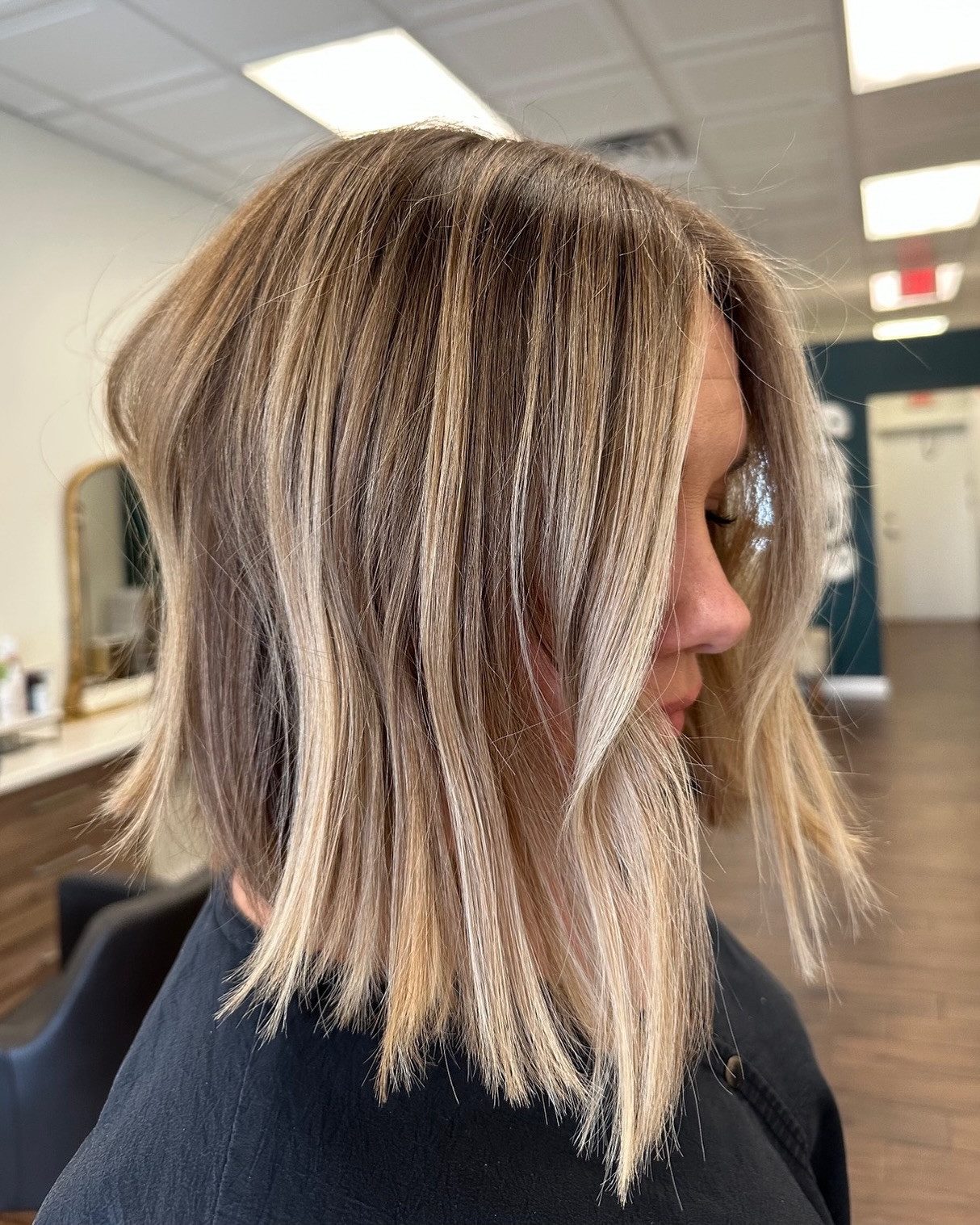 Textured Wavy Dark Blonde Bob — Angled Lob 2027