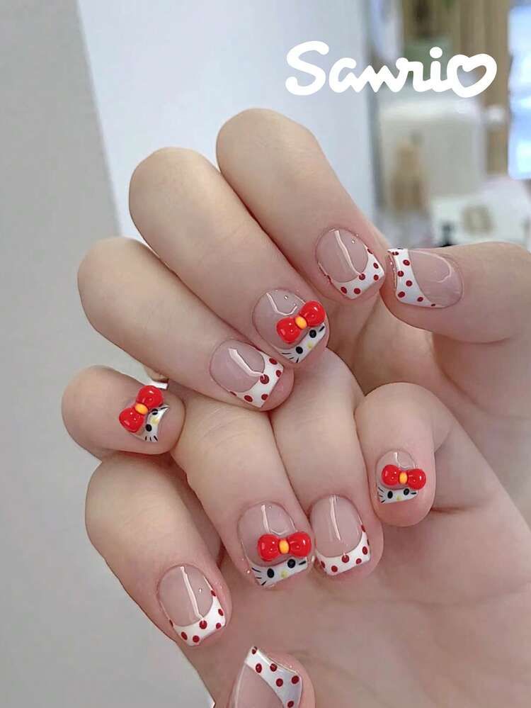 All-Over Hello Kitty & Bows on Short Squares All-Over Hello Kitty & Bows on Short Squares — French Hello Kitty Nails 2027