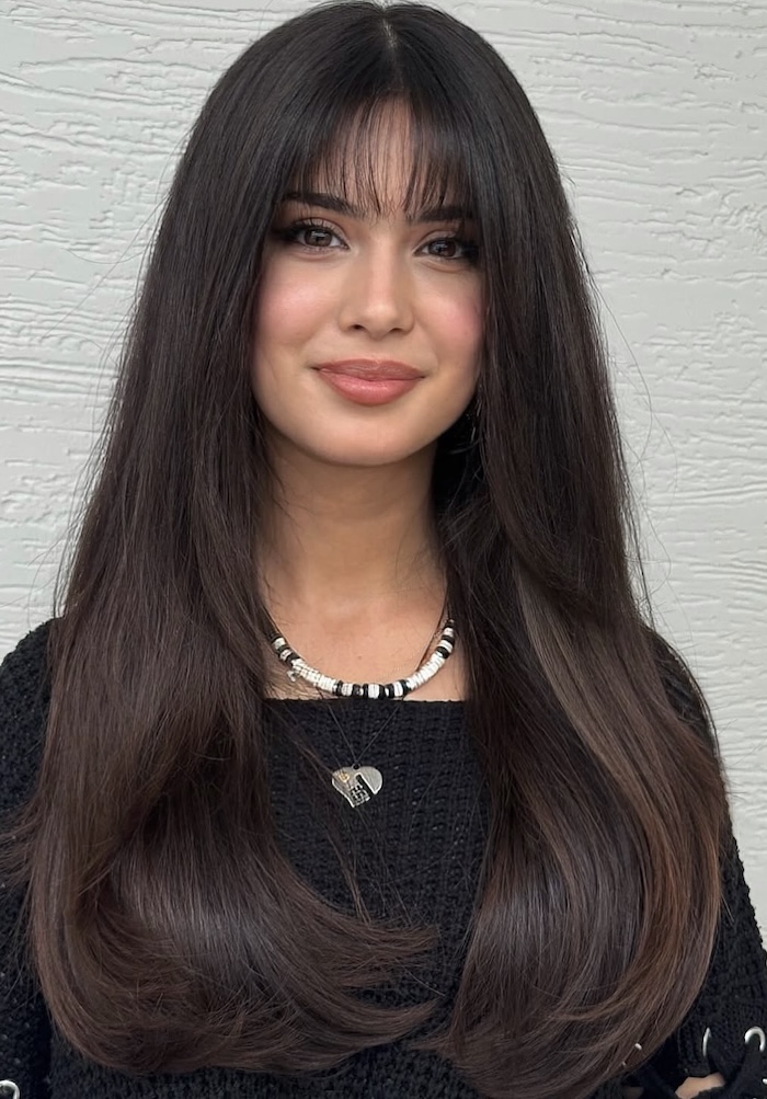 Dark Chocolate Layers With Wispy Bangs — Bangs 2027 for Oval Face