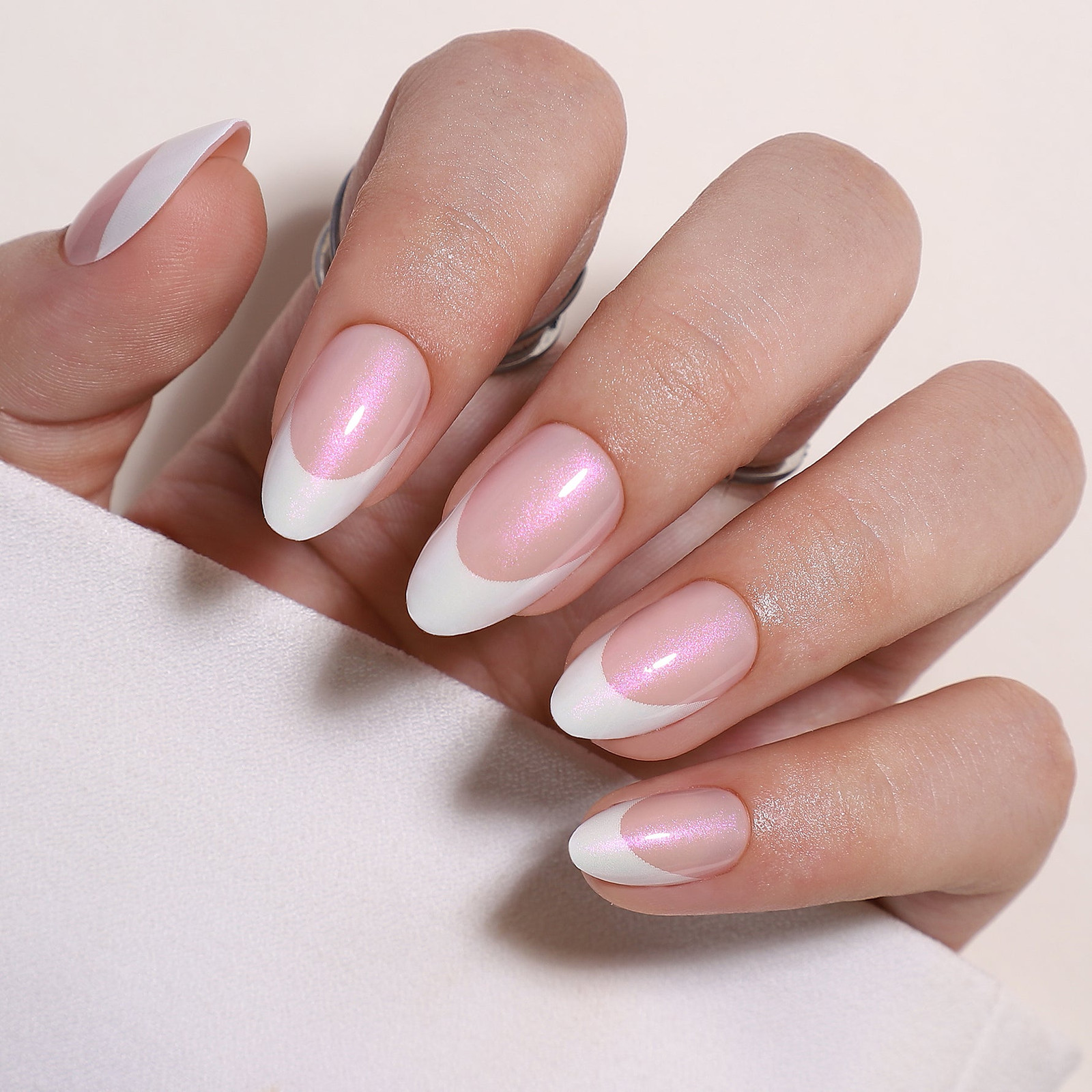 Sharp White French Tips on Almond Sharp White French Tips on Almond — French Tip Nails 2027 for Short Fingers