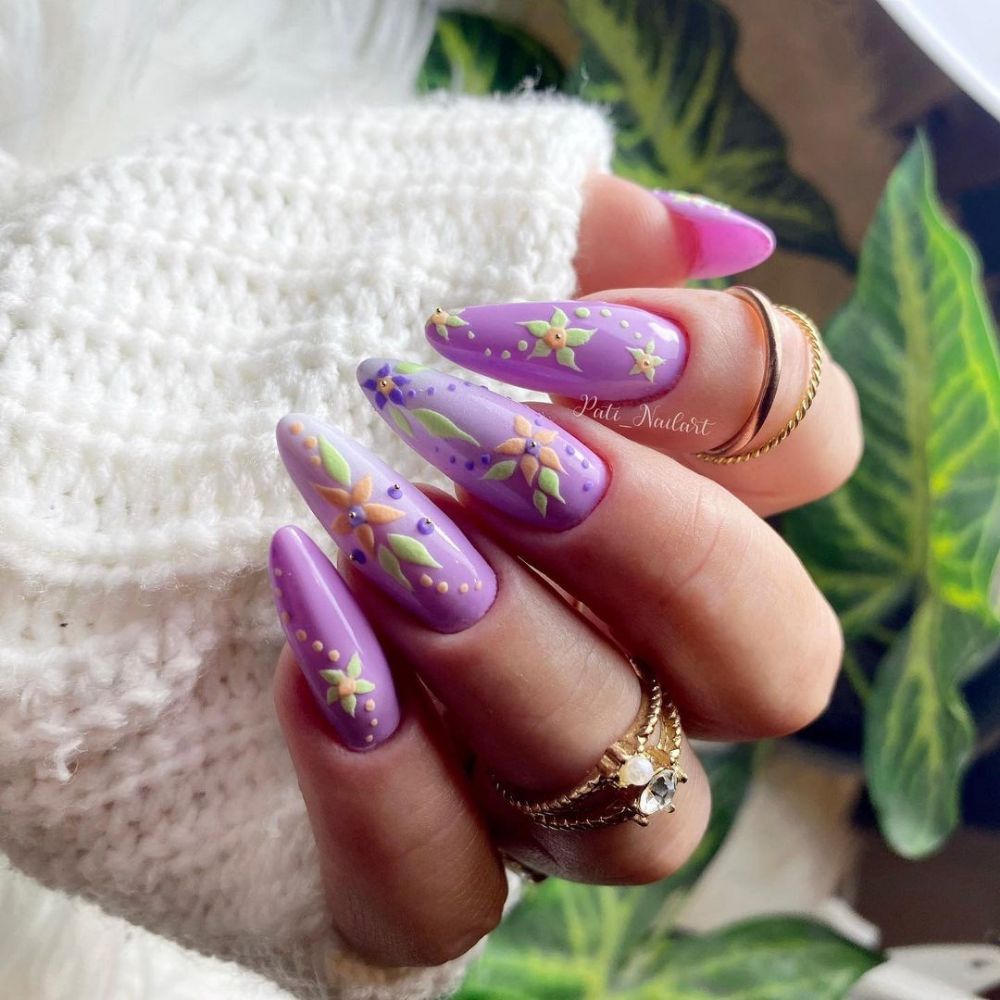 Flowers Dots Rhinestones Visual Idea — Lavender Nails 2027