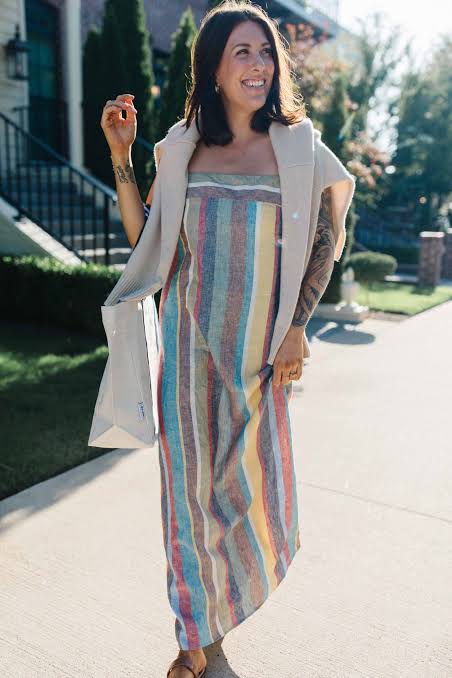 Relaxed Summer Casual with Strapless Striped Dress and Cardigan Relaxed Summer Casual with Strapless Striped Dress and Cardigan — Striped Dresses 2027