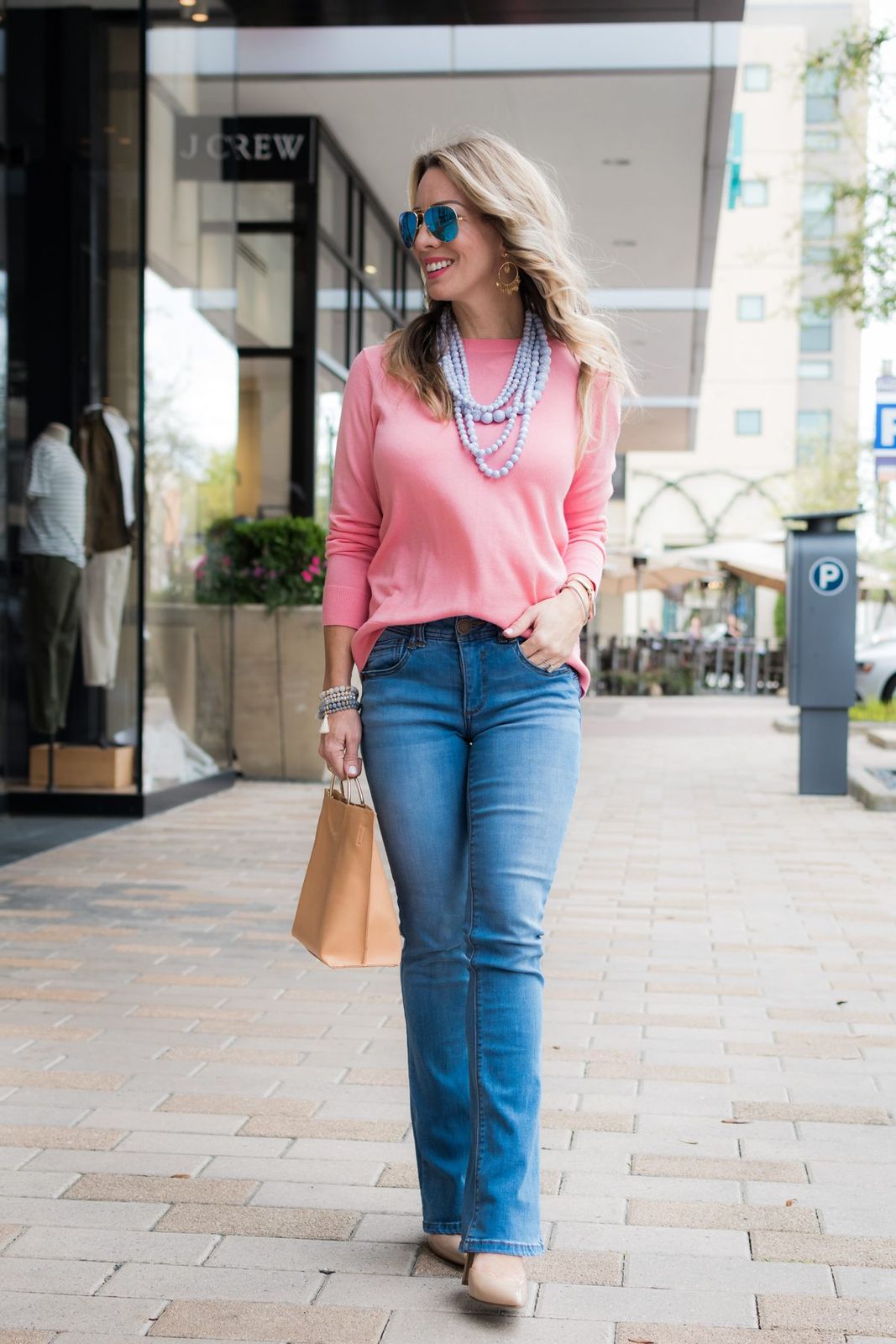 Light Blue Bootcut Jeans with Pink Sweater and Layered Necklaces Light Blue Bootcut Jeans with Pink Sweater and Layered Necklaces — Bootcut Jeans Outfits 2027 with Tank Top