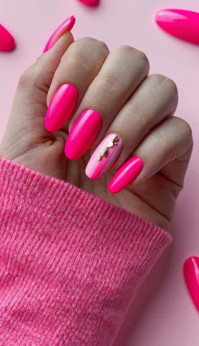 Gold Heart Charms On One Nail Visual Idea Gold Heart Charms On One Nail Visual Idea — Neon Acrylic Nails 2027