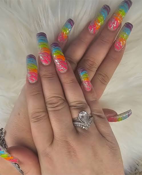 Gradient Rainbow Stripes on Extra-Long Stilettos Gradient Rainbow Stripes on Extra-Long Stilettos — Rainbow Nails 2027