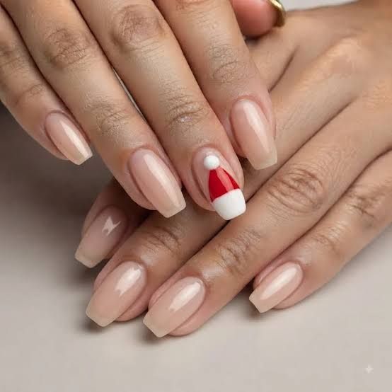 Medium Coffin Santa Hat French Nails Medium Coffin Santa Hat French Nails — Santa Nails 2026