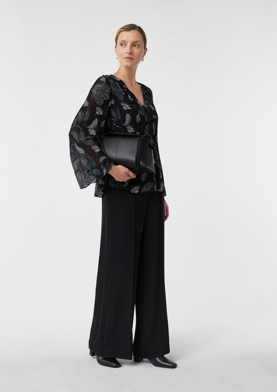 Evening Formal Black Chiffon Blouse with Wide-Leg Crepe Trousers Evening Formal Black Chiffon Blouse with Wide-Leg Crepe Trousers — Chiffon Blouse Outfits 2027