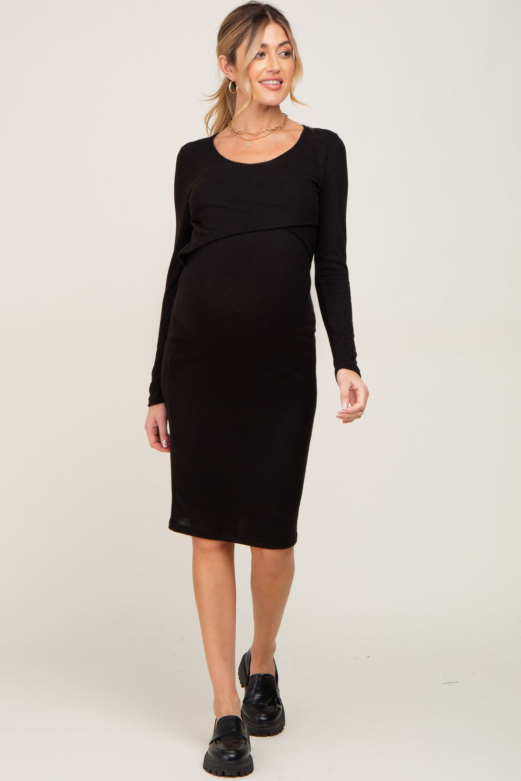 Fitted Black Midi Wrap Dress for Nursing Fitted Black Midi Wrap Dress for Nursing — Midi Dresses 2027 for Nursing Moms