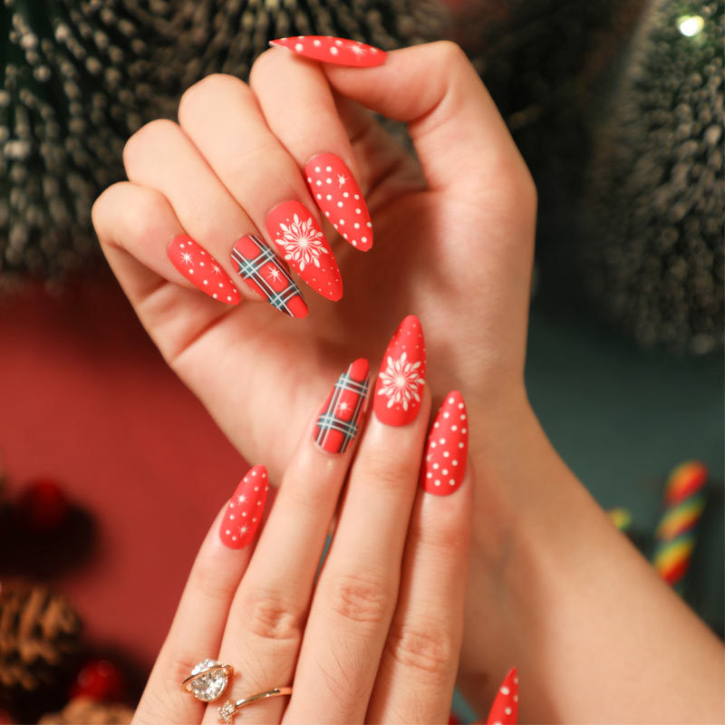 Matte Red Plaid Polka Dot Nails Matte Red Plaid Polka Dot Nails — Matte Christmas Nails 2026