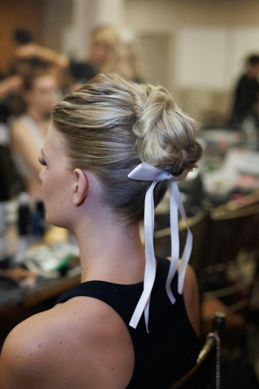 Blonde Low Bun With White Ribbon — Balletcore Ribbon Hairstyles 2027