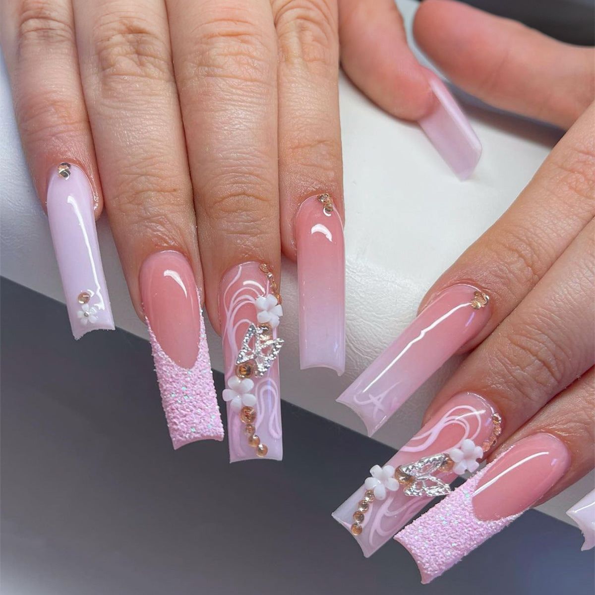 Visual Idea — The Base Is A Sheer Nude Pink Visual Idea — The Base Is A Sheer Nude Pink — Floral Coffin Nails 2027