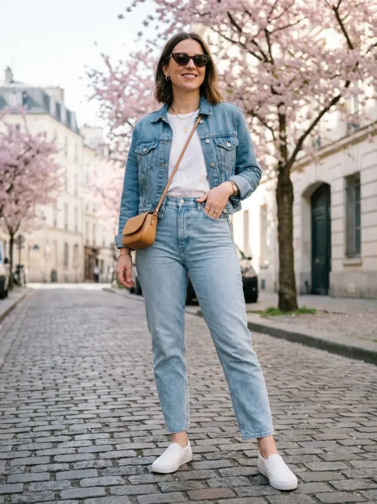 Casual European Travel: Denim Jacket and White Sneakers Casual European Travel: Denim Jacket and White Sneakers — Europe Outfits 2027