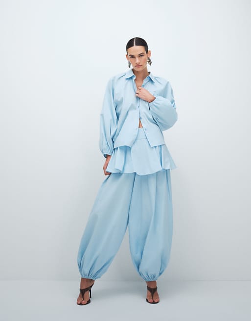 Oversized Powder Blue Shirt with Balloon Pants Oversized Powder Blue Shirt with Balloon Pants — Powder Blue Outfits 2027