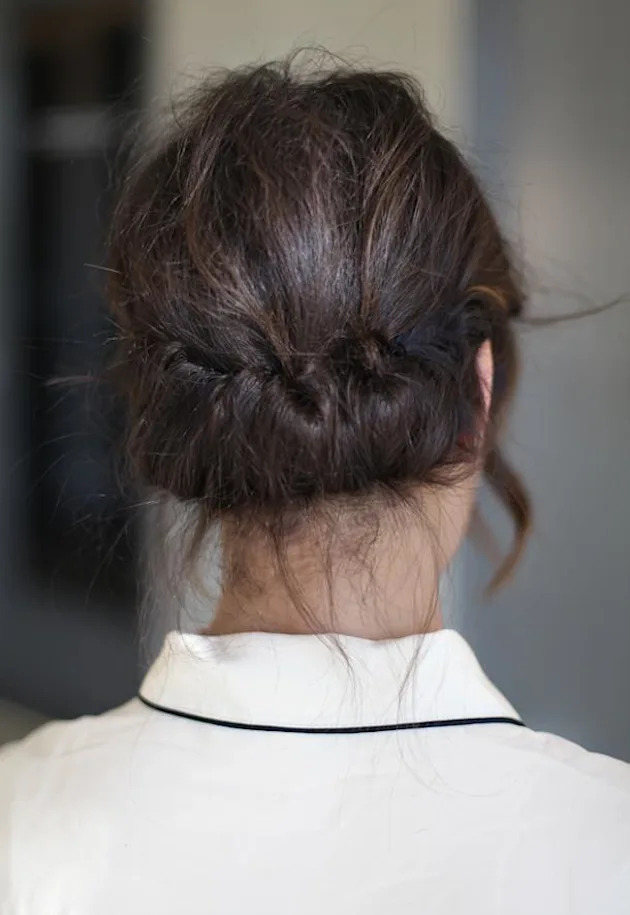 No Bangs Dark Brown Wavy Bob Low Twisted Updo No Bangs Dark Brown Wavy Bob Low Twisted Updo — Updos 2027 for Short Hair