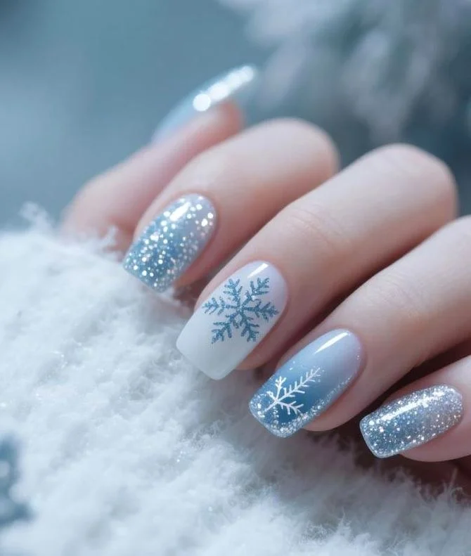 White to Blue Glitter Gradient Square Nails White to Blue Glitter Gradient Square Nails — Blue Christmas Nails 2026