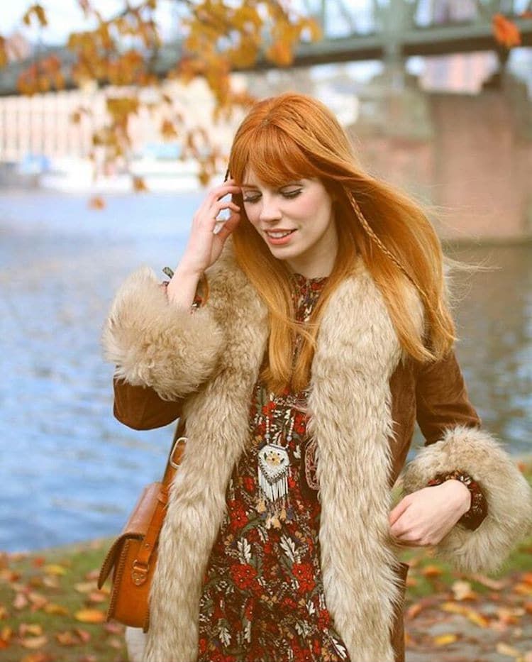Fur-Trimmed Suede Coat and Floral Printed Dress — Modern Heirloom Outfits 2027