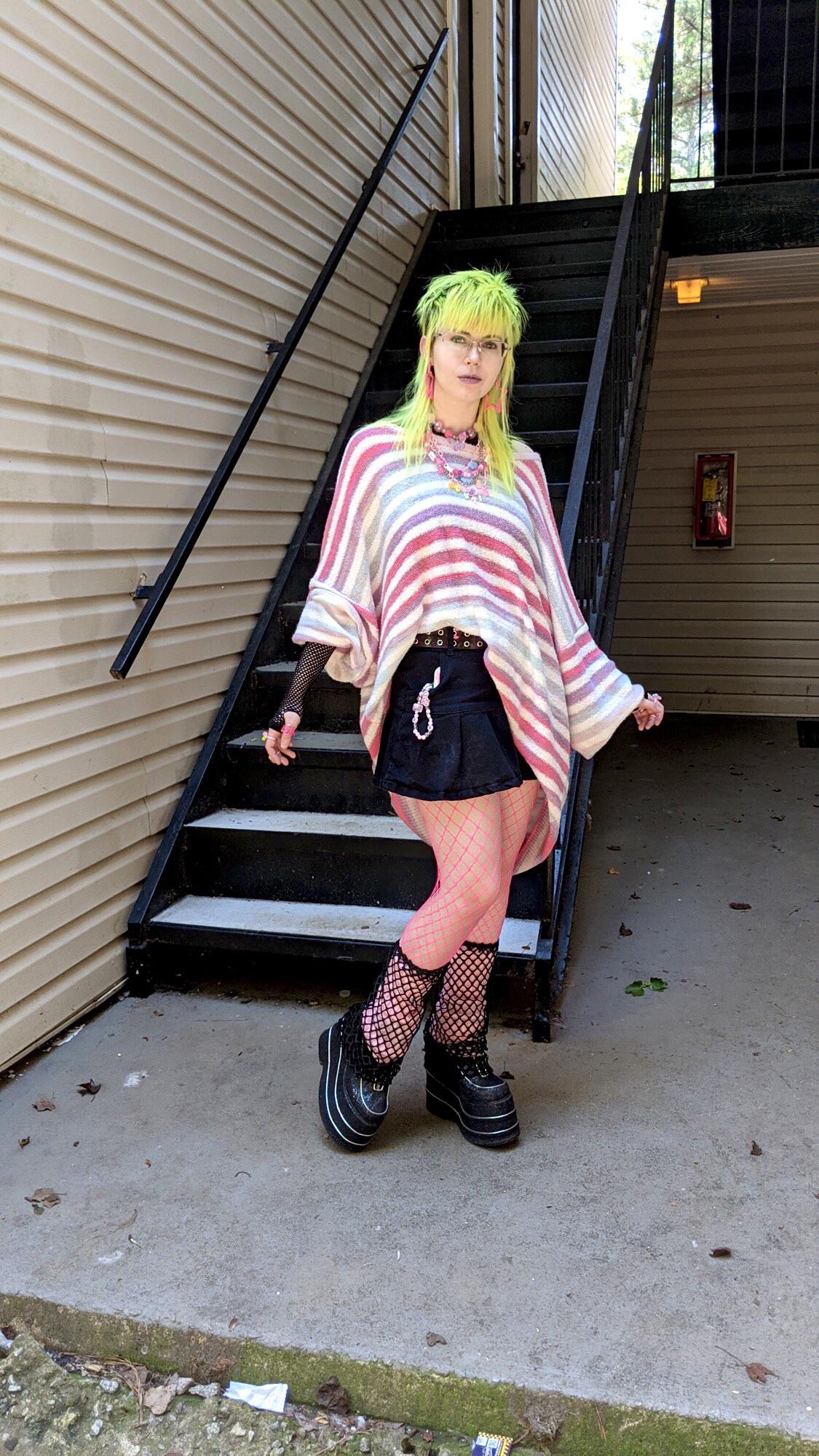 Pastel Poncho and Fishnets: Vibrant Emo Festival Style Pastel Poncho and Fishnets: Vibrant Emo Festival Style — Emo Outfits 2027