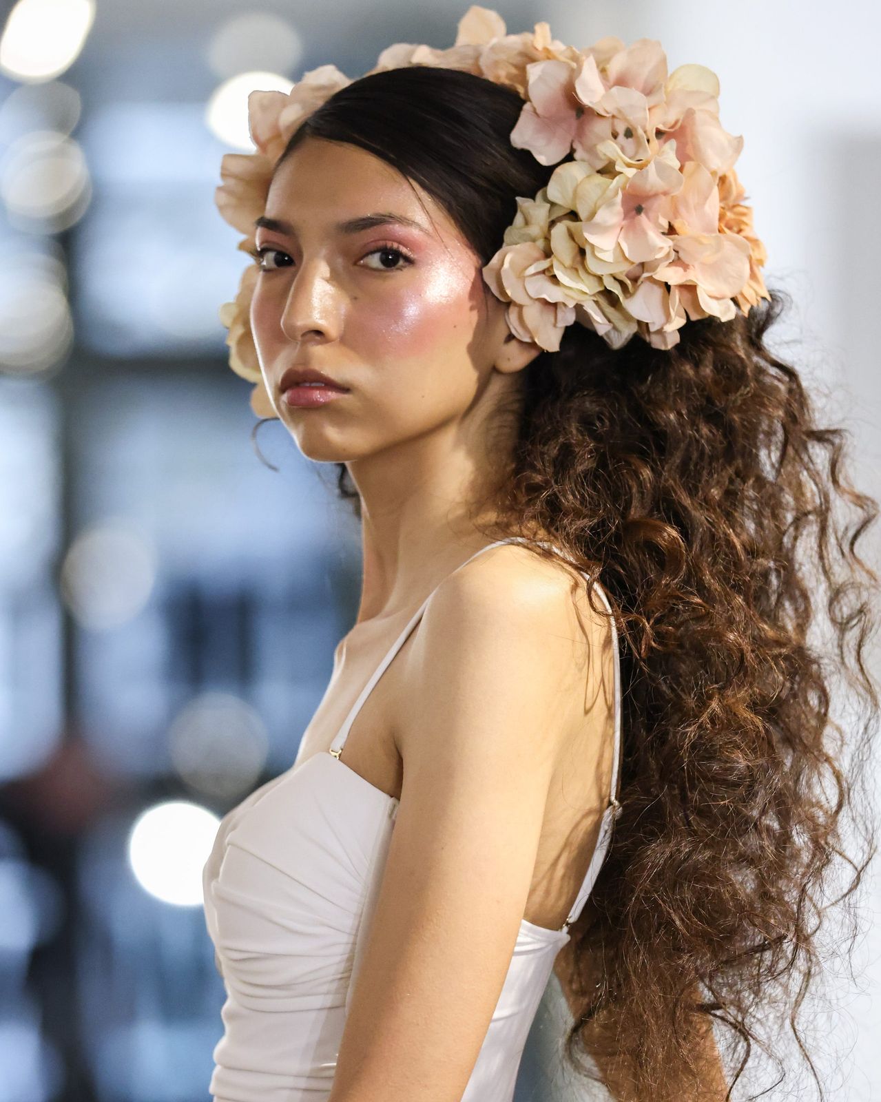 Dark Brown Air-Dried Curls Headpiece — Bride Hairstyles 2027