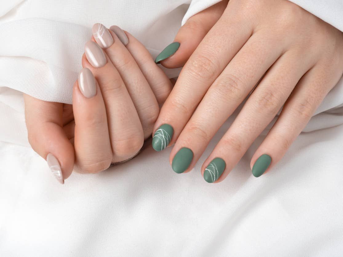 Matte On Green Glossy On Beige Visual Idea Matte On Green Glossy On Beige Visual Idea — Emerald Prom Nails 2027