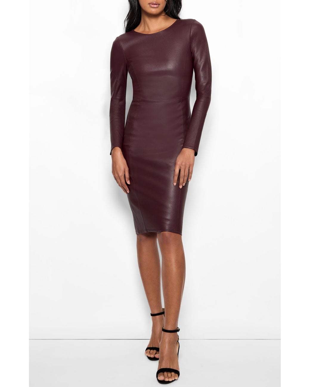 Maroon Leather Sheath Dress for Sophisticated Evenings Maroon Leather Sheath Dress for Sophisticated Evenings — Purple Leather Outfits 2027