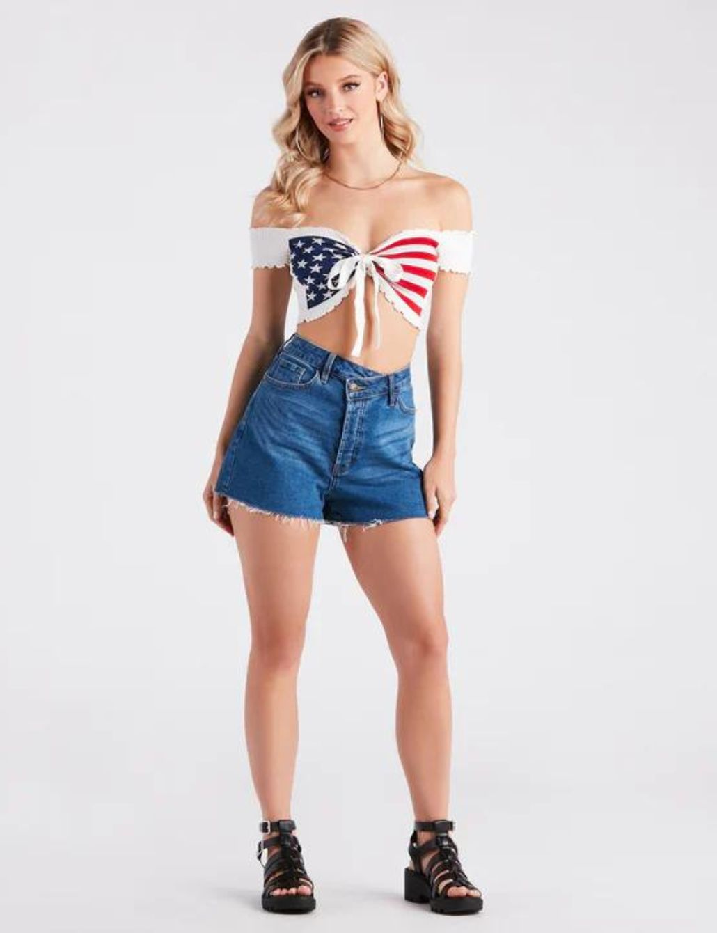 Patriotic Statement: Flag Print Crop Top and Denim Patriotic Statement: Flag Print Crop Top and Denim — Plus Size 4th of July Outfits 2027
