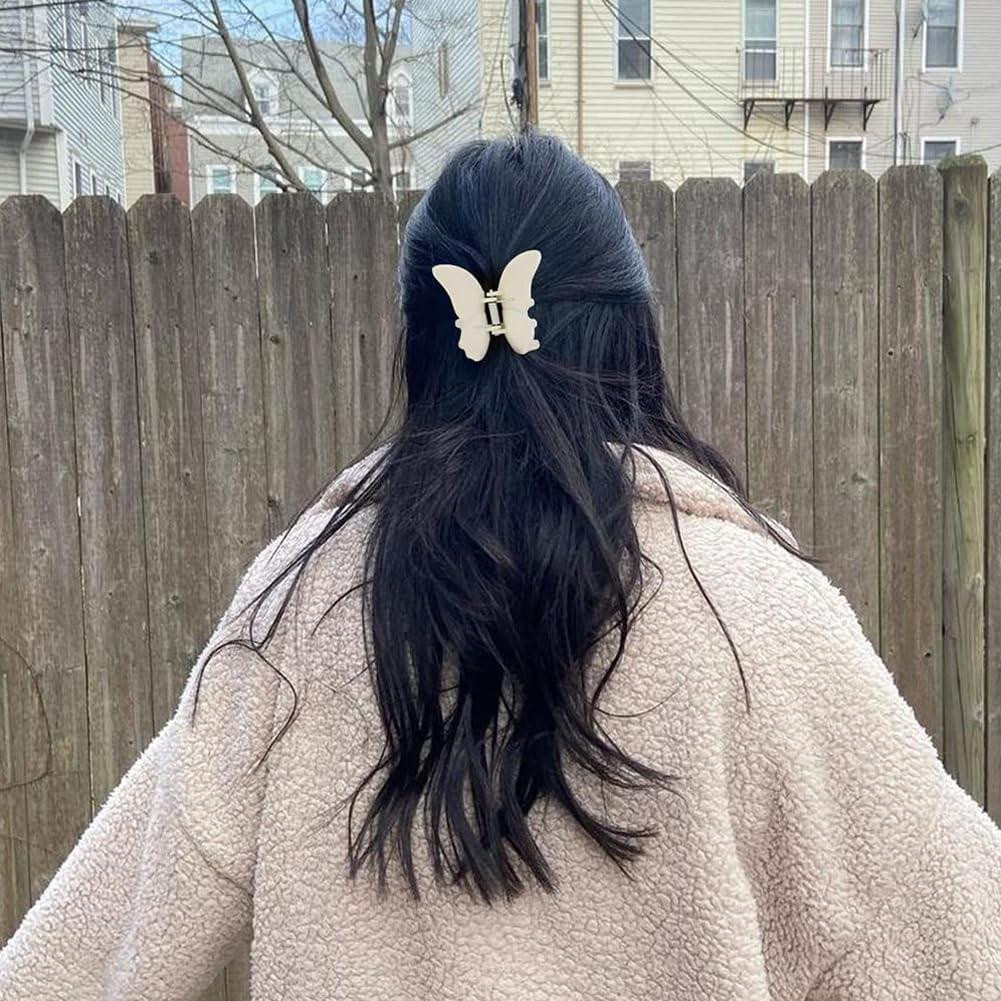 Thick Black Half-Up With Cream Butterfly Clip Thick Black Half-Up With Cream Butterfly Clip — Butterfly Hair Clip Hairstyles 2027