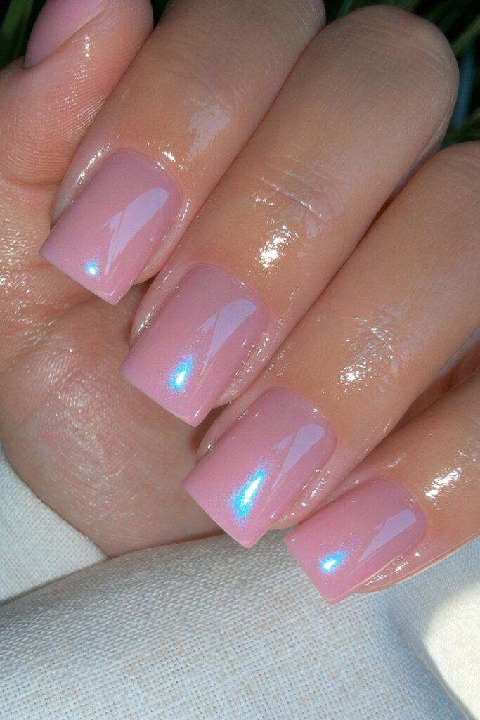Glossy With Pearlescent Shimmer Visual Idea Glossy With Pearlescent Shimmer Visual Idea — Peach Square Nails 2027