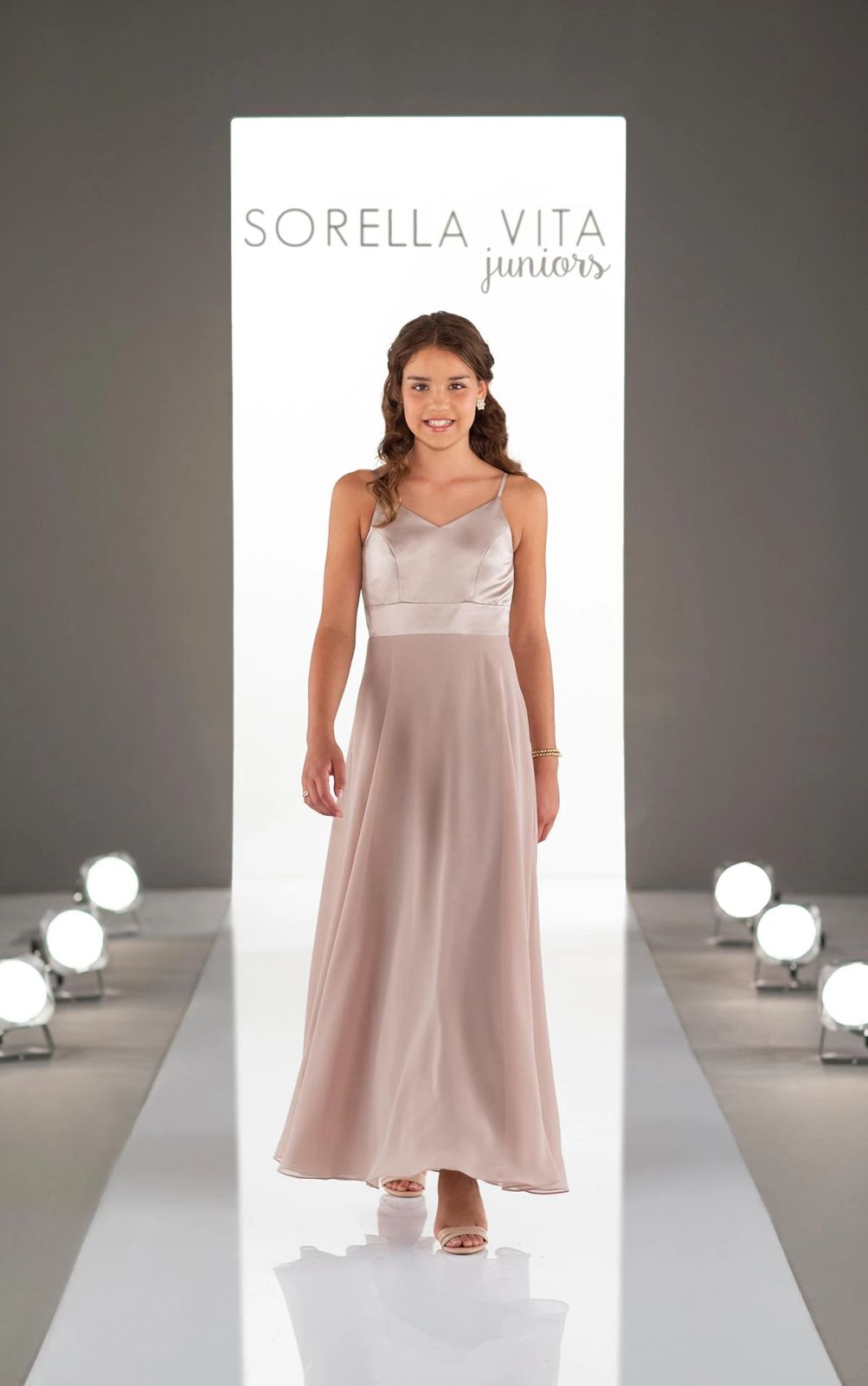 Rose Gold Satin Spaghetti Strap A-line Dress Rose Gold Satin Spaghetti Strap A-line Dress — Junior Bridesmaid Dress 2027