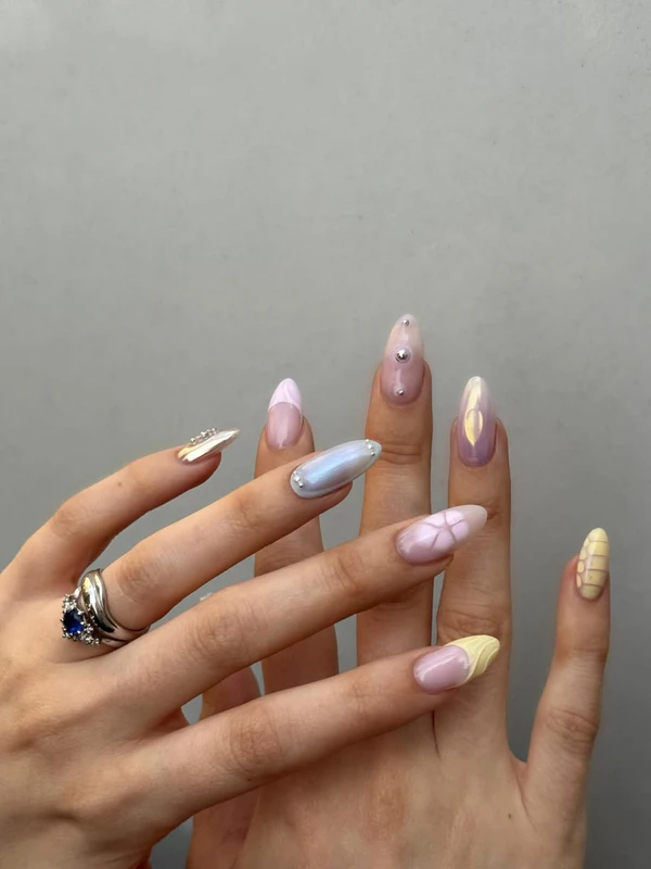Pastel Mix Oval Nails with Iridescent Pastel Mix Oval Nails with Iridescent — Gel X Nails 2027