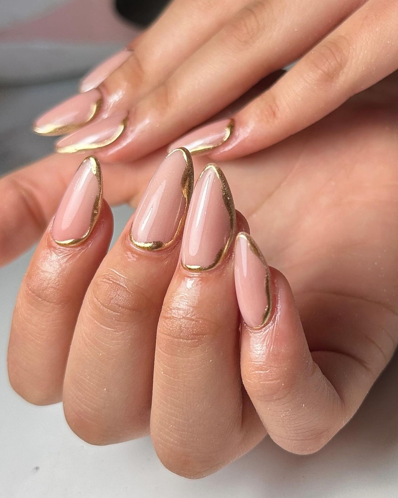 Gold Outline On Free Edge Visual Idea — Birthday Nails Almond 2027