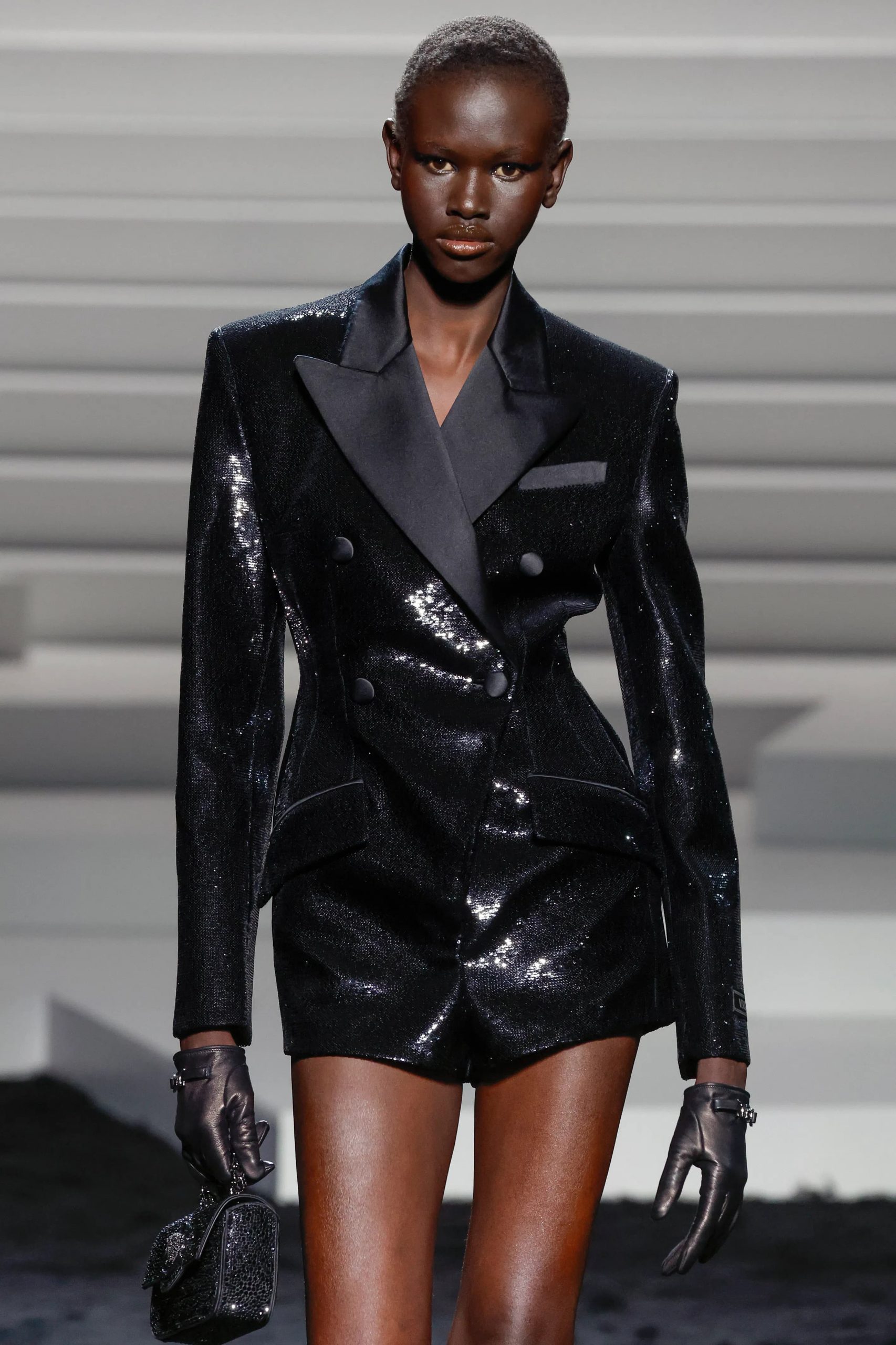 Black Sequined Blazer Styled as a Dress Black Sequined Blazer Styled as a Dress — Cropped Blazer Outfits 2027
