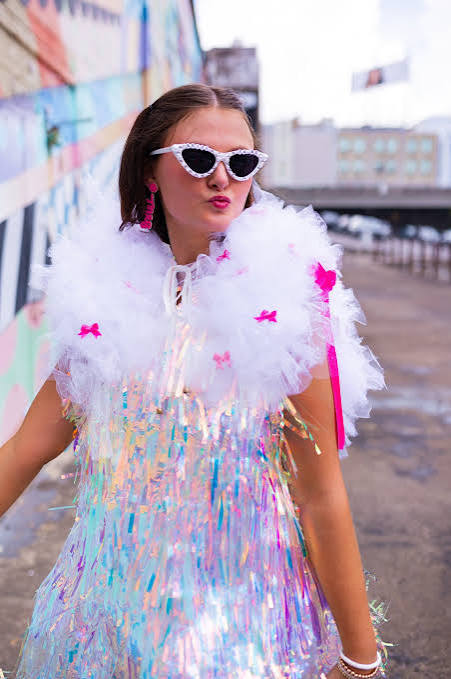 Playful Retro Bachelorette: Iridescent Fringe Dress and Boa Playful Retro Bachelorette: Iridescent Fringe Dress and Boa — Bride Bachelorette Outfits 2027